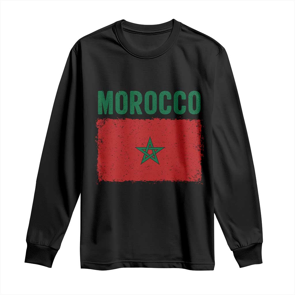 Morocco Flag Long Sleeve Shirt Vintage Distressed Patriotic Pride Gift for Proud Moroccan TS10 Black Print Your Wear