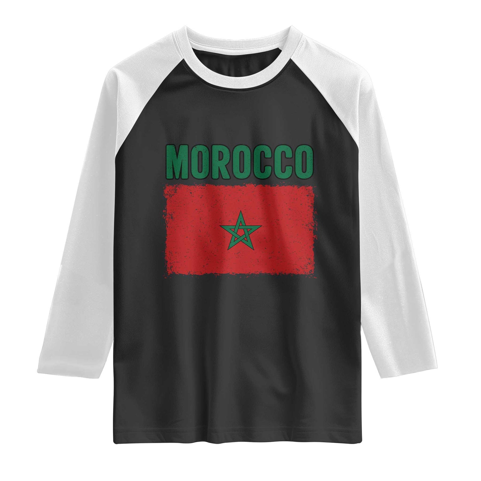Morocco Flag Raglan Shirt Vintage Distressed Patriotic Pride Gift for Proud Moroccan TS10 Black White Print Your Wear