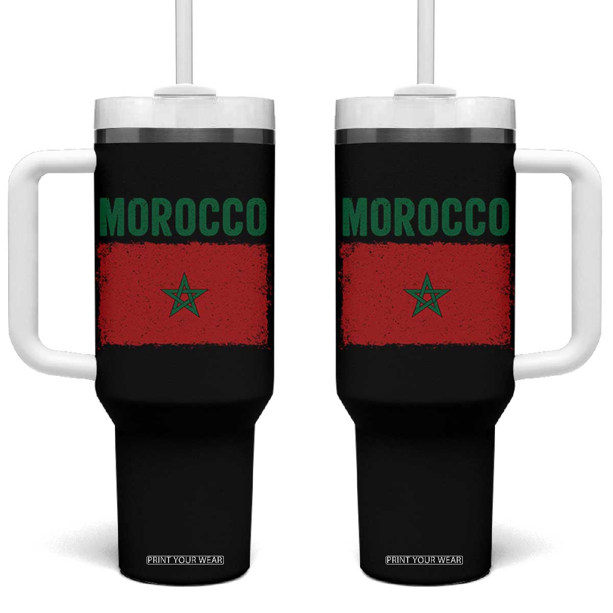 Morocco Flag Tumbler With Handle Vintage Distressed Patriotic Pride Gift for Proud Moroccan TS10 One Size: 40 oz Black Print Your Wear