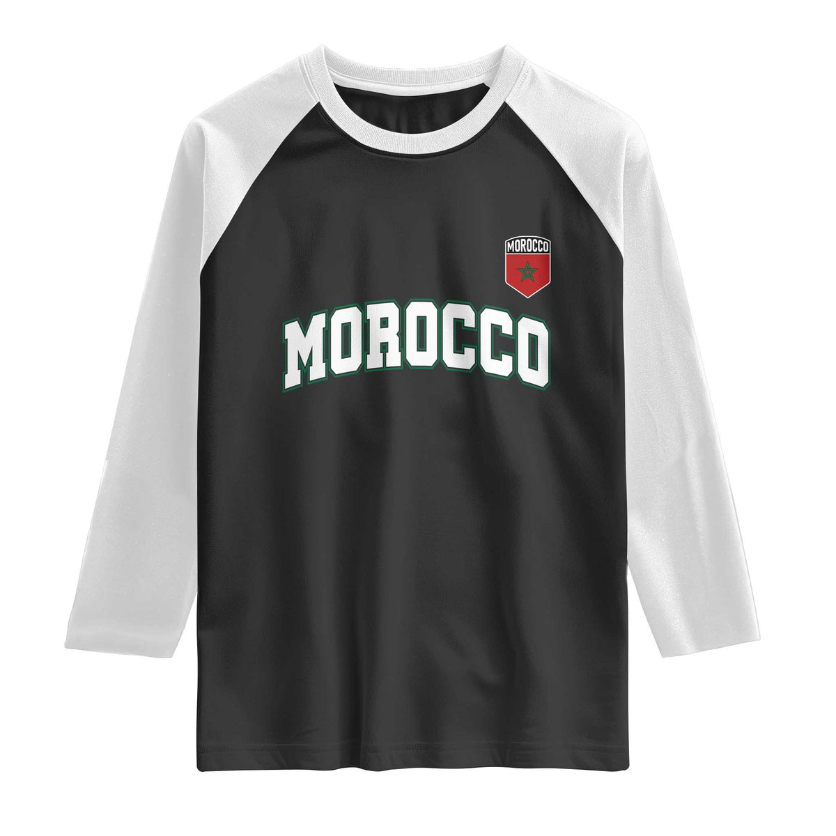 Morocco Moroccan Flag Vintage Pride Raglan Shirt TS10 Black White Print Your Wear