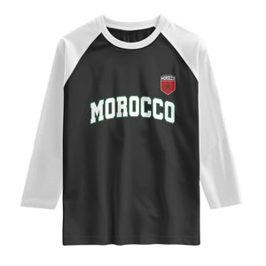 Morocco Moroccan Flag Vintage Pride Raglan Shirt TS10 Black White Print Your Wear