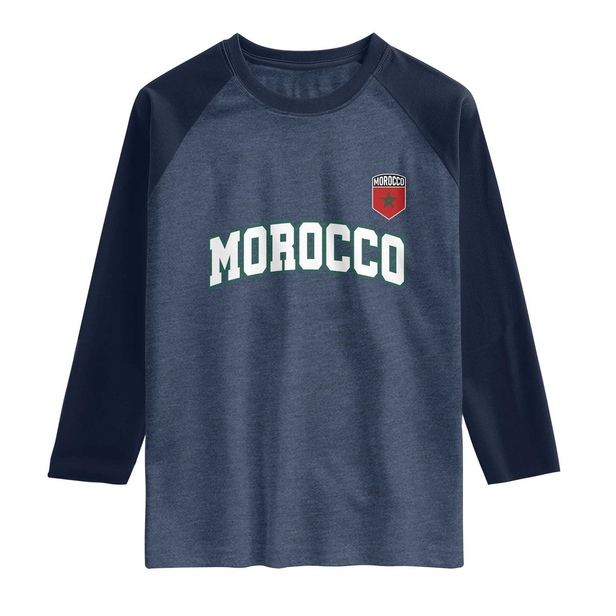 Morocco Moroccan Flag Vintage Pride Raglan Shirt TS10 Heather Denim Navy Print Your Wear