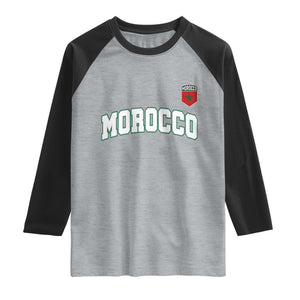 Morocco Moroccan Flag Vintage Pride Raglan Shirt TS10 Heather Gray Black Print Your Wear