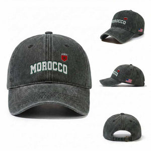 Morocco Moroccan Flag Vintage Pride Washed Cotton Baseball Cap TS10 Washed Cap Universal Fit Dark Green Print Your Wear