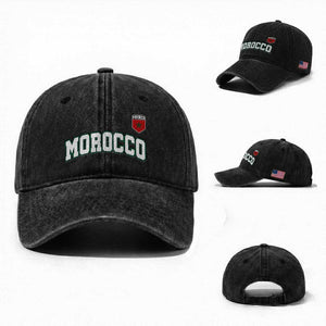 Morocco Moroccan Flag Vintage Pride Washed Cotton Baseball Cap TS10 Washed Cap Universal Fit Black Print Your Wear