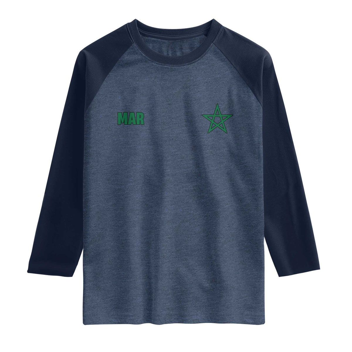 Morocco Raglan Shirt Green Star Minimalist Patriotic Pride Gift for Proud Moroccan TS10 Heather Denim Navy Print Your Wear