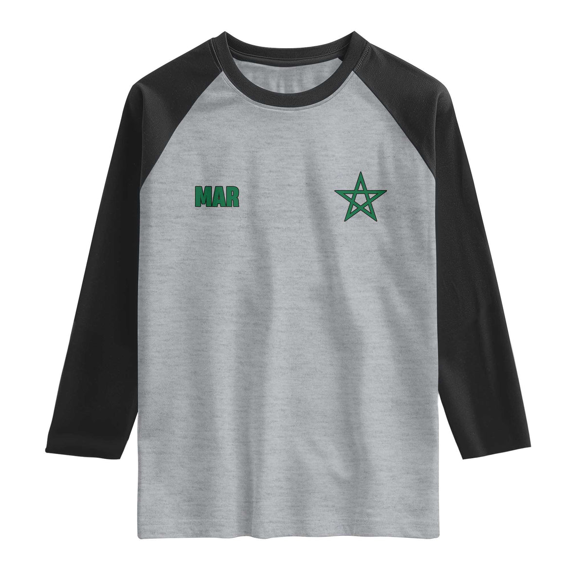 Morocco Raglan Shirt Green Star Minimalist Patriotic Pride Gift for Proud Moroccan TS10 Heather Gray Black Print Your Wear