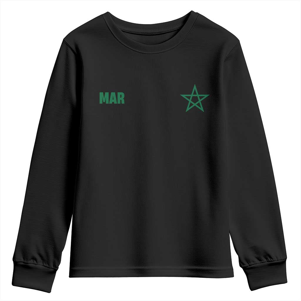 Morocco Youth Sweatshirt Green Star Minimalist Patriotic Pride Gift for Proud Moroccan TS10 Black Print Your Wear