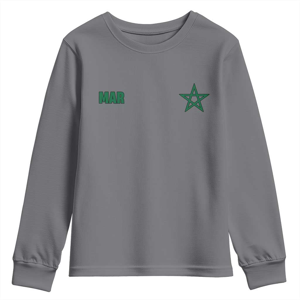 Morocco Youth Sweatshirt Green Star Minimalist Patriotic Pride Gift for Proud Moroccan TS10 Charcoal Print Your Wear