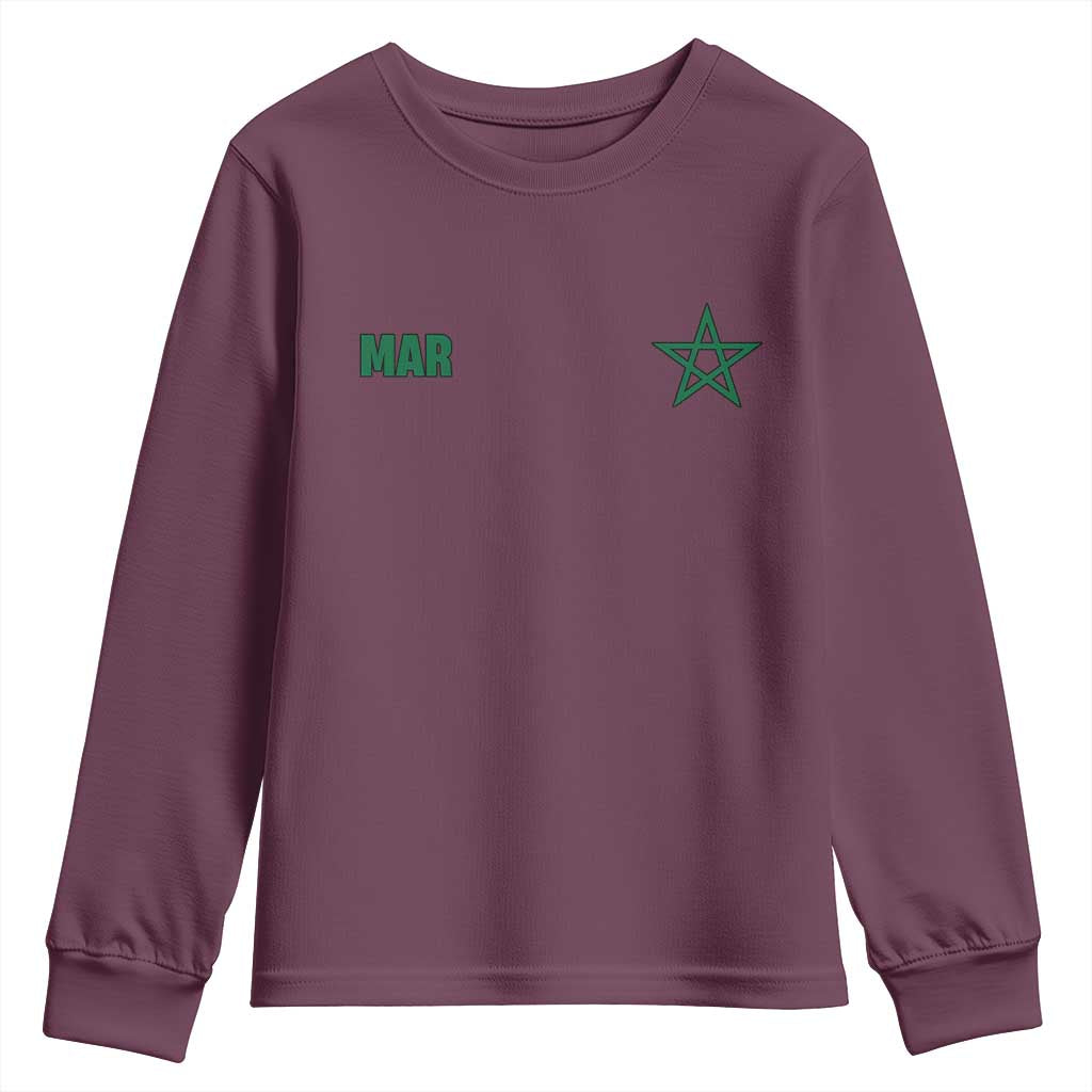 Morocco Youth Sweatshirt Green Star Minimalist Patriotic Pride Gift for Proud Moroccan TS10 Maroon Print Your Wear