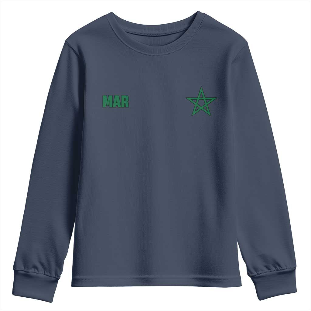 Morocco Youth Sweatshirt Green Star Minimalist Patriotic Pride Gift for Proud Moroccan TS10 Navy Print Your Wear