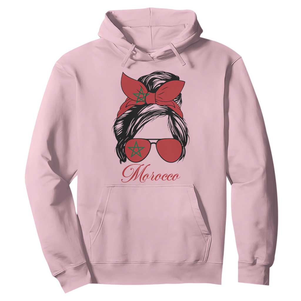 Morocco Girl Hoodie Moroccan Princess Morocco Flag Messy Bun TS10 Light Pink Print Your Wear