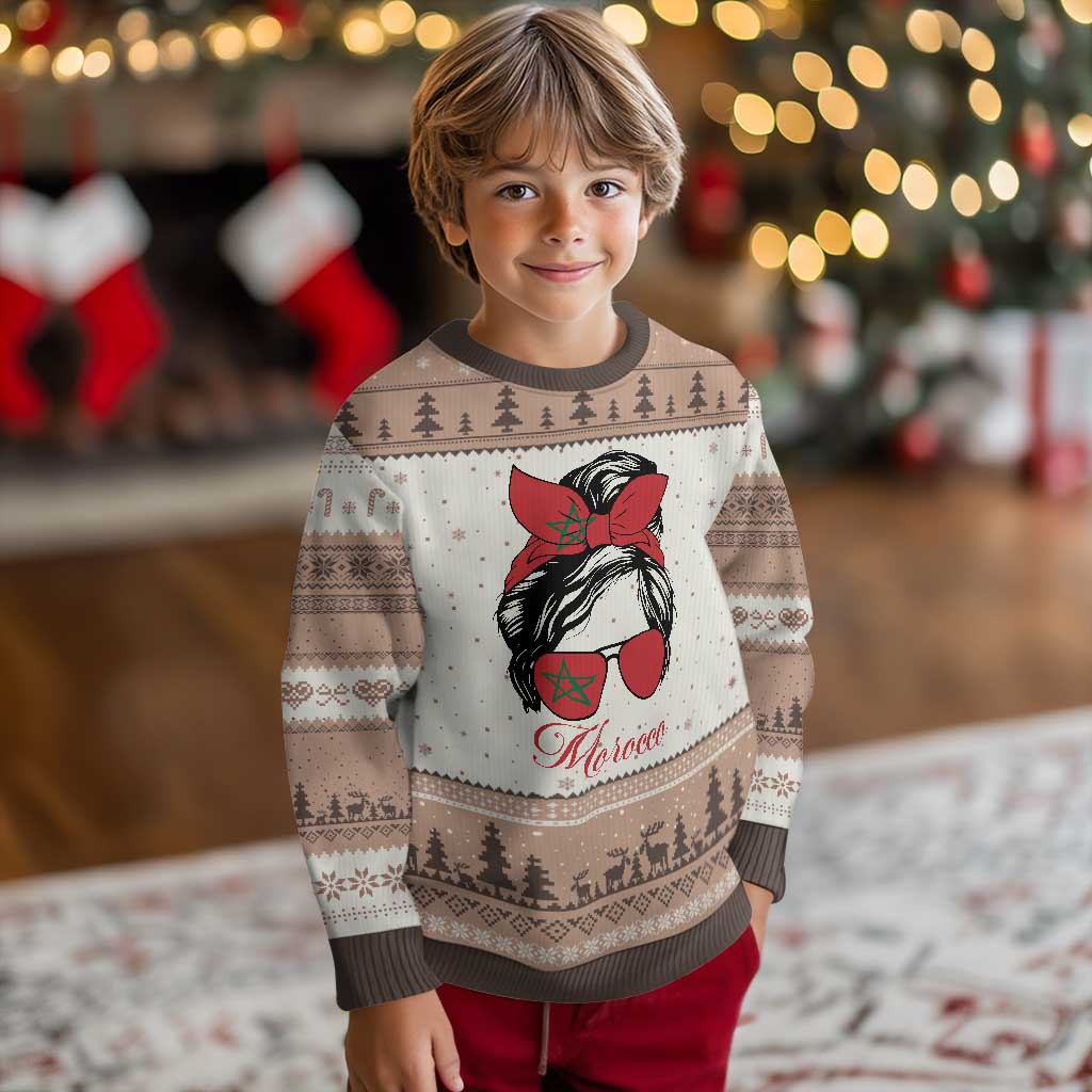 Morocco Girl Ugly Christmas Sweater Moroccan Princess Morocco Flag Messy Bun TS10 Mocha Mousse Print Your Wear