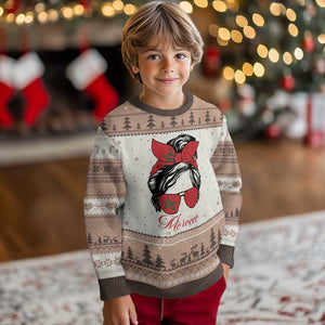 Morocco Girl Ugly Christmas Sweater Moroccan Princess Morocco Flag Messy Bun TS10 Mocha Mousse Print Your Wear