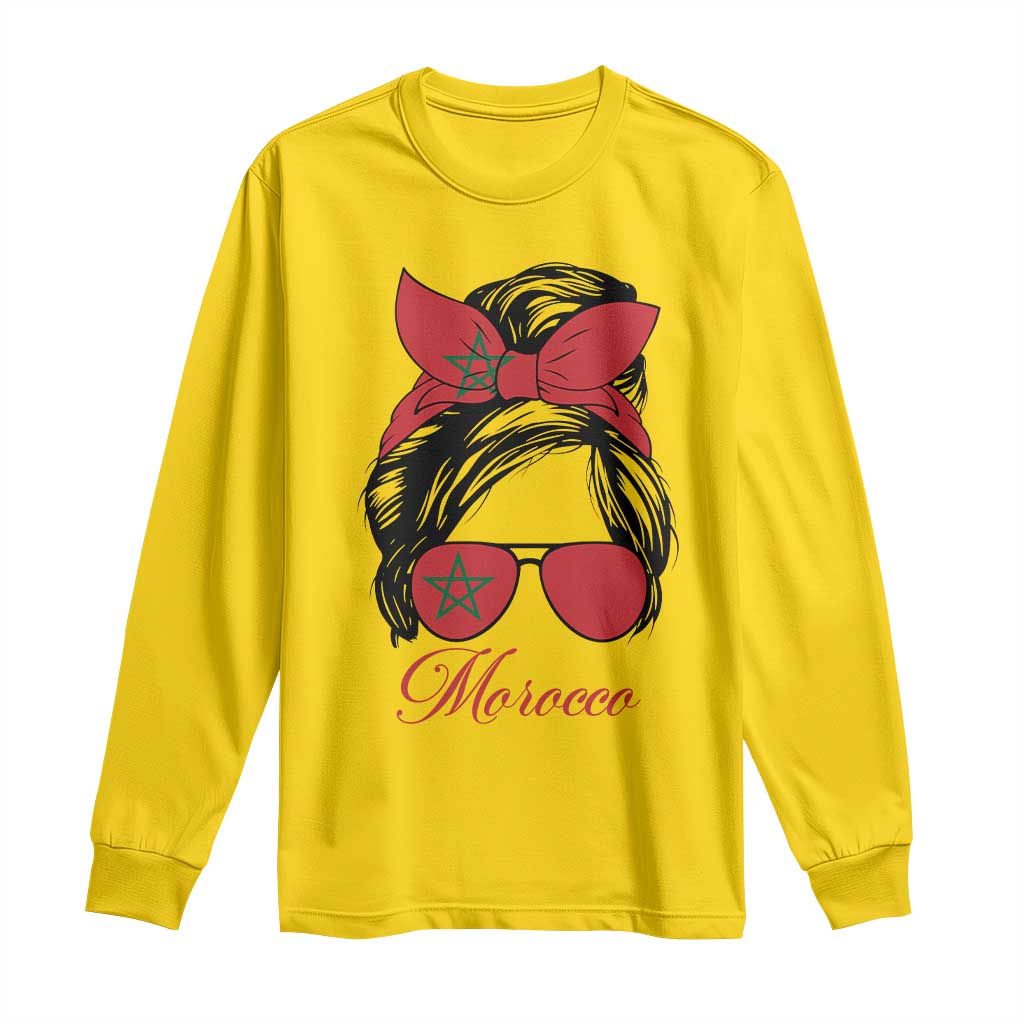Morocco Girl Long Sleeve Shirt Moroccan Princess Morocco Flag Messy Bun TS10 Daisy Print Your Wear