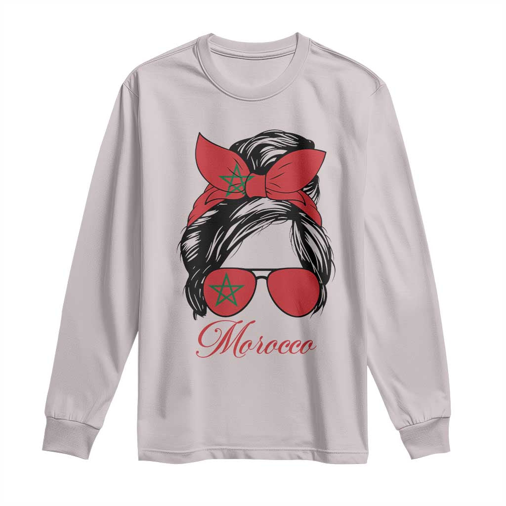 Morocco Girl Long Sleeve Shirt Moroccan Princess Morocco Flag Messy Bun TS10 Ice Gray Print Your Wear