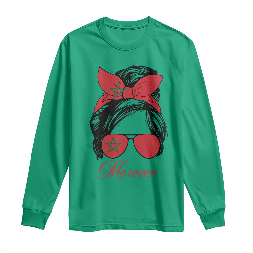 Morocco Girl Long Sleeve Shirt Moroccan Princess Morocco Flag Messy Bun TS10 Irish Green Print Your Wear
