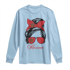 Morocco Girl Long Sleeve Shirt Moroccan Princess Morocco Flag Messy Bun TS10 Light Blue Print Your Wear