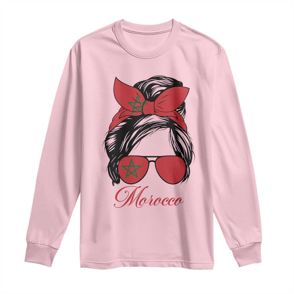 Morocco Girl Long Sleeve Shirt Moroccan Princess Morocco Flag Messy Bun TS10 Light Pink Print Your Wear