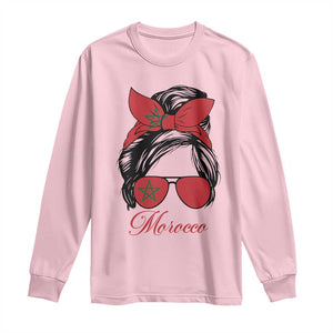 Morocco Girl Long Sleeve Shirt Moroccan Princess Morocco Flag Messy Bun TS10 Light Pink Print Your Wear
