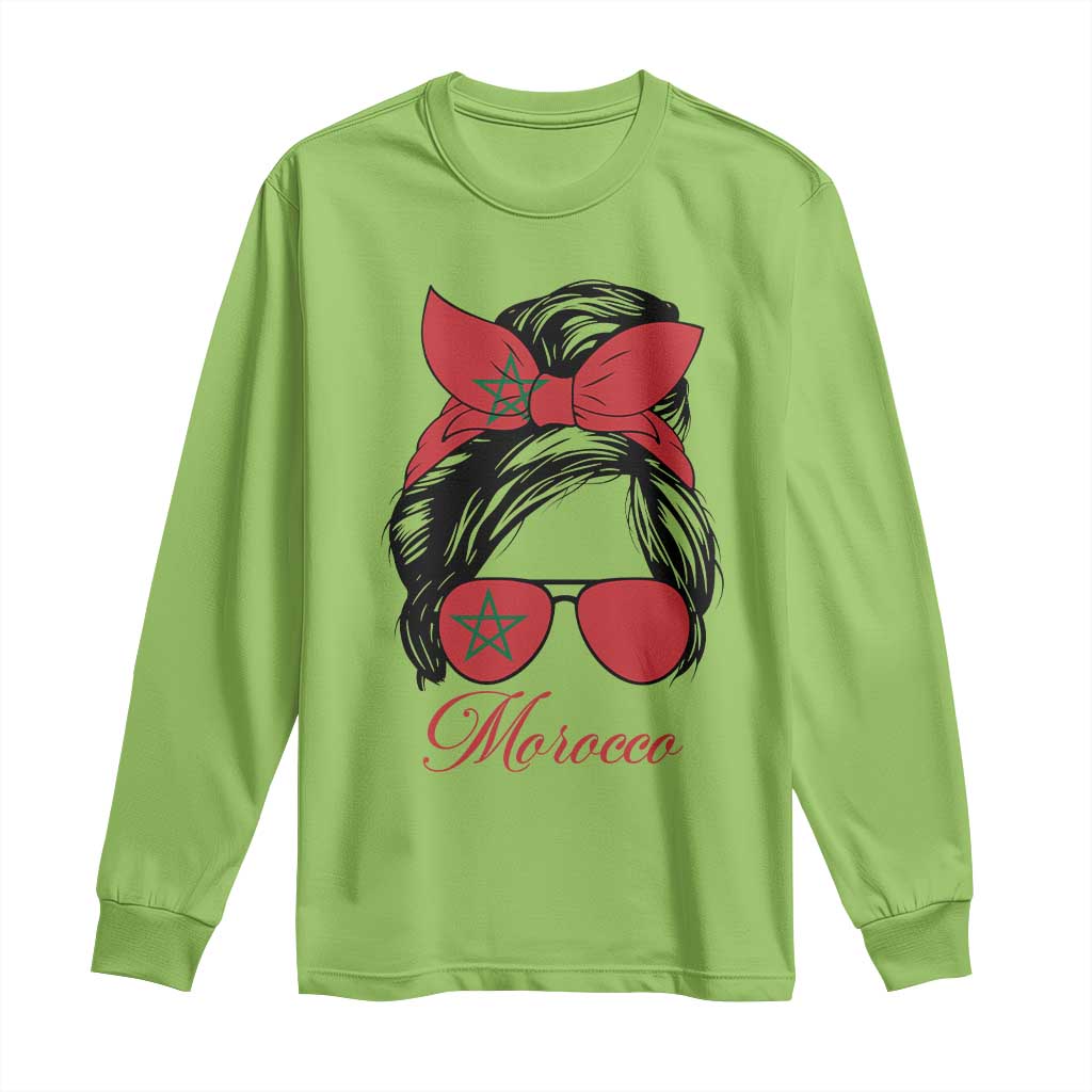 Morocco Girl Long Sleeve Shirt Moroccan Princess Morocco Flag Messy Bun TS10 Lime Print Your Wear