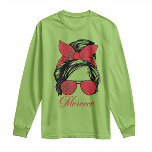 Morocco Girl Long Sleeve Shirt Moroccan Princess Morocco Flag Messy Bun TS10 Lime Print Your Wear