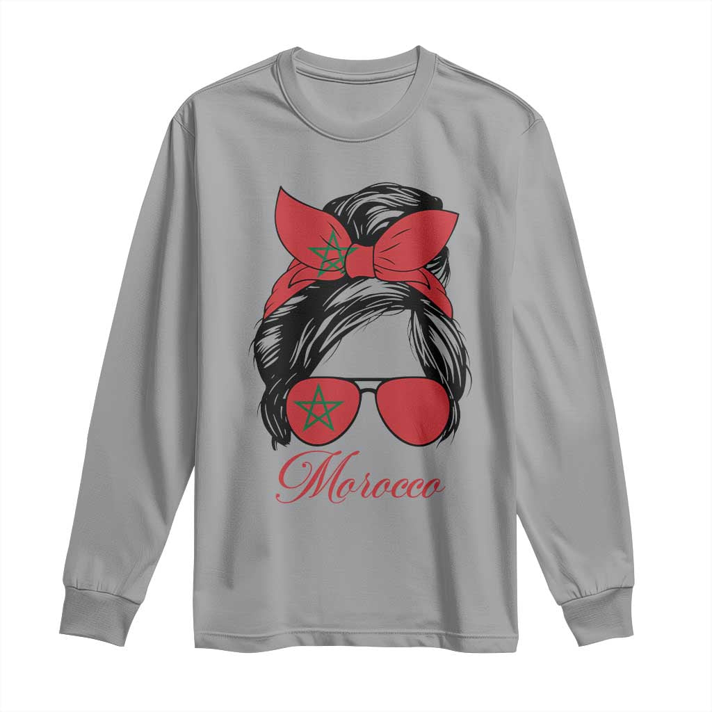 Morocco Girl Long Sleeve Shirt Moroccan Princess Morocco Flag Messy Bun TS10 Sport Gray Print Your Wear