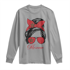 Morocco Girl Long Sleeve Shirt Moroccan Princess Morocco Flag Messy Bun TS10 Sport Gray Print Your Wear