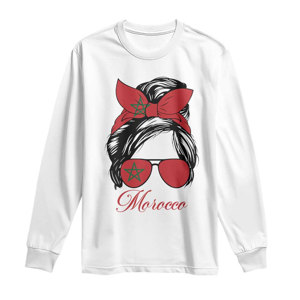 Morocco Girl Long Sleeve Shirt Moroccan Princess Morocco Flag Messy Bun TS10 White Print Your Wear