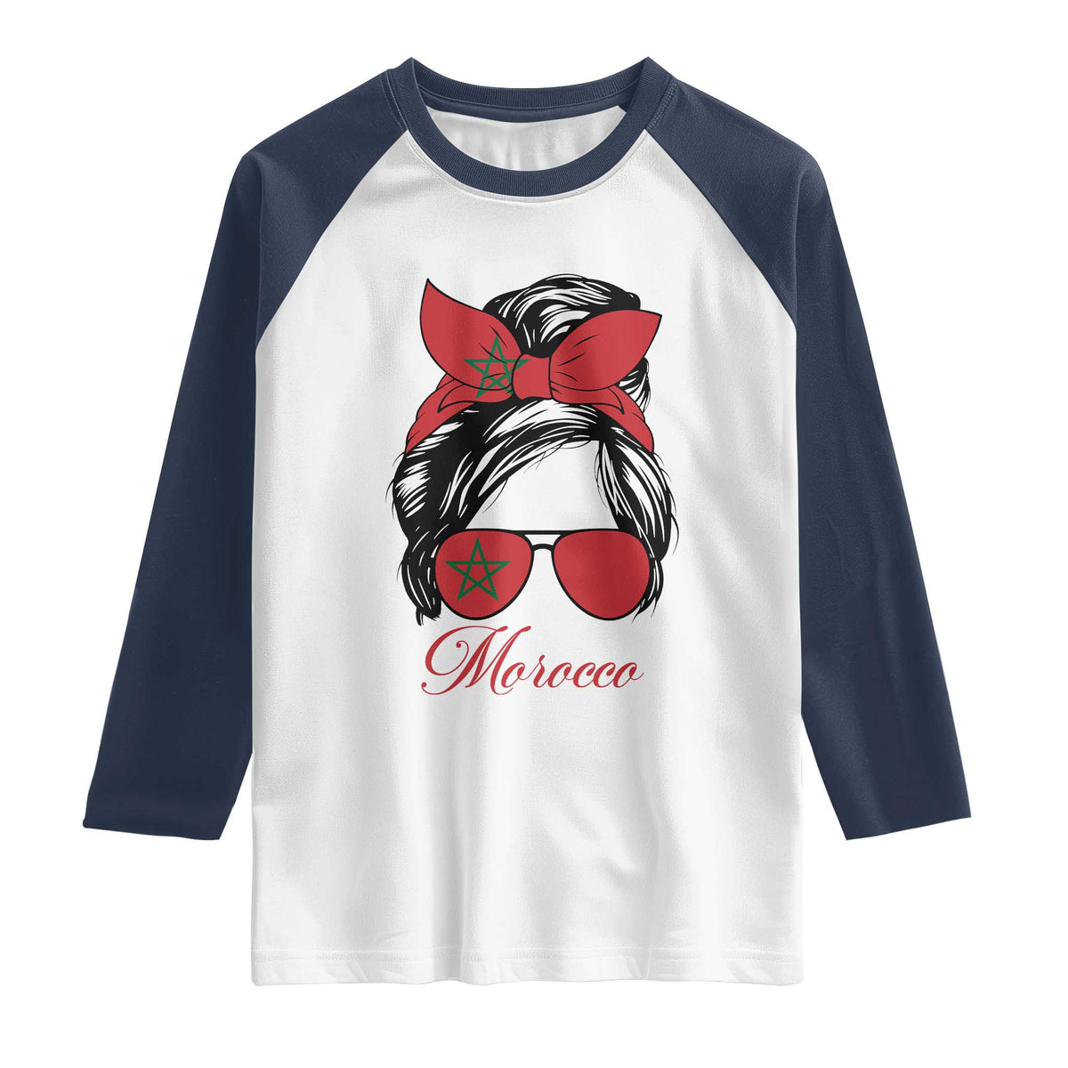 Morocco Girl Raglan Shirt Moroccan Princess Morocco Flag Messy Bun TS10 White Navy Print Your Wear