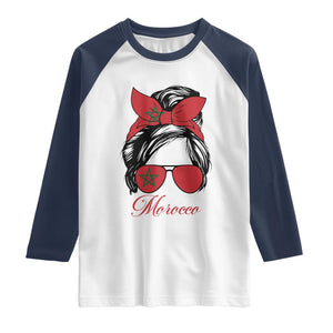 Morocco Girl Raglan Shirt Moroccan Princess Morocco Flag Messy Bun TS10 White Navy Print Your Wear