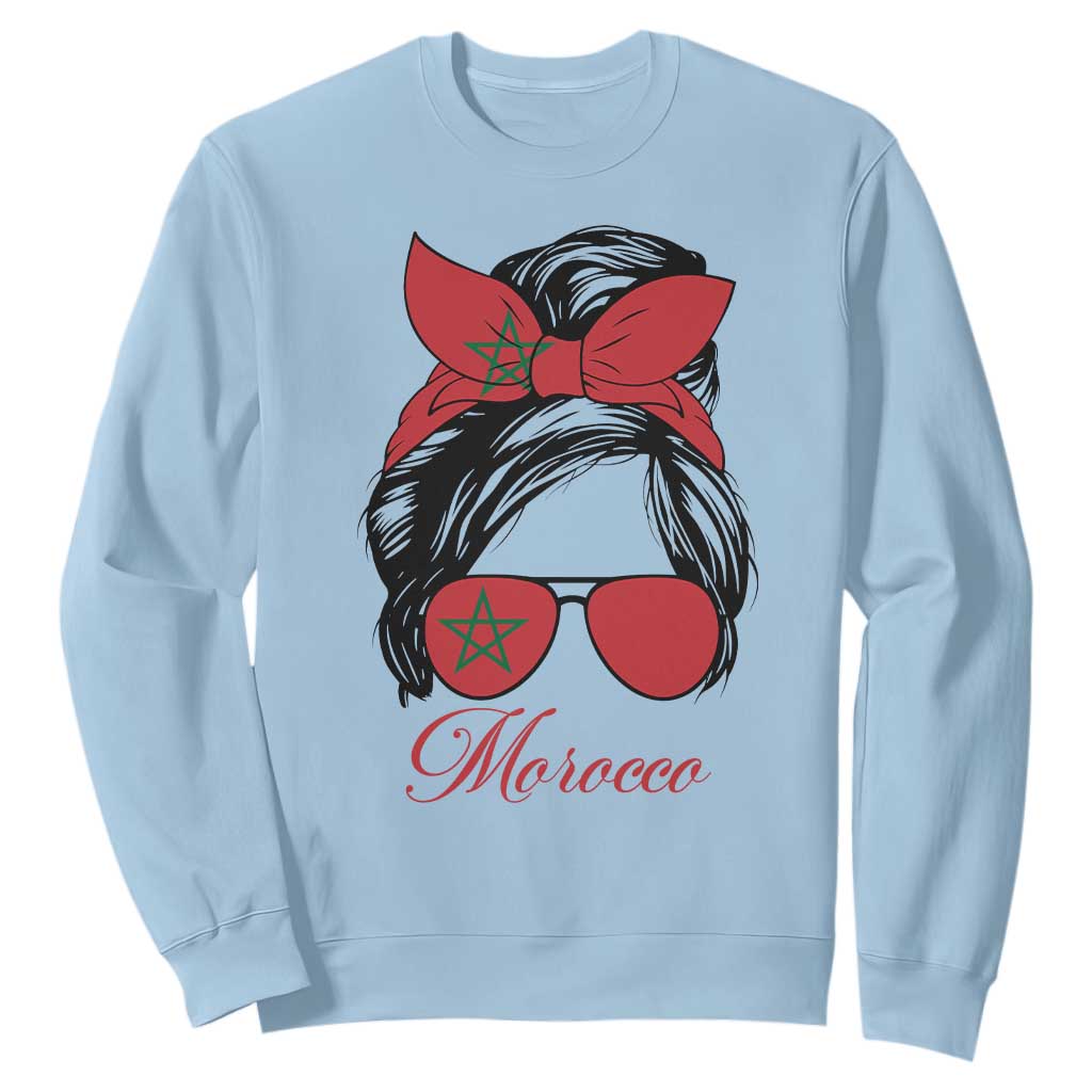 Morocco Girl Sweatshirt Moroccan Princess Morocco Flag Messy Bun TS10 Light Blue Print Your Wear