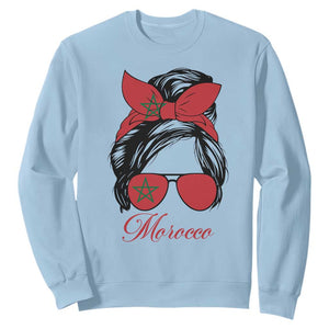 Morocco Girl Sweatshirt Moroccan Princess Morocco Flag Messy Bun TS10 Light Blue Print Your Wear