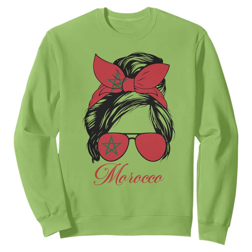 Morocco Girl Sweatshirt Moroccan Princess Morocco Flag Messy Bun TS10 Lime Print Your Wear
