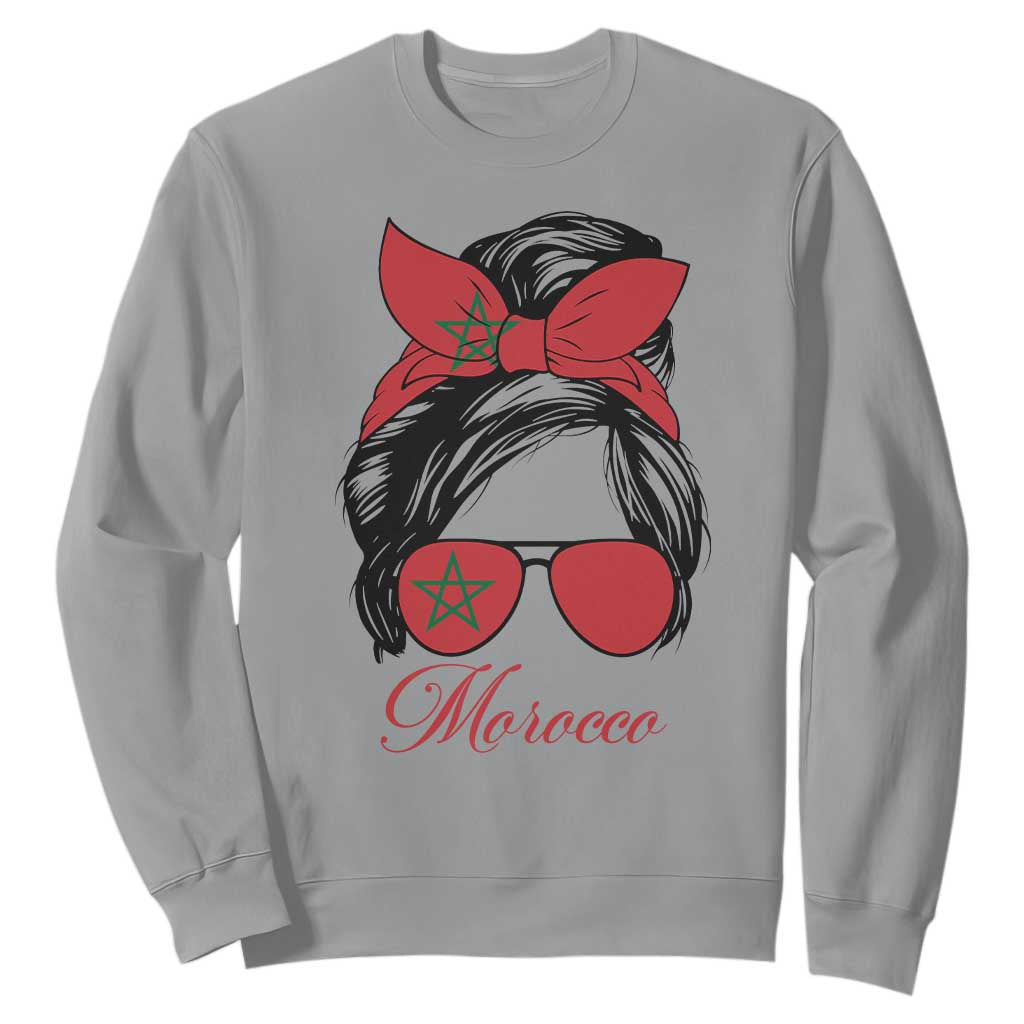 Morocco Girl Sweatshirt Moroccan Princess Morocco Flag Messy Bun TS10 Sport Gray Print Your Wear