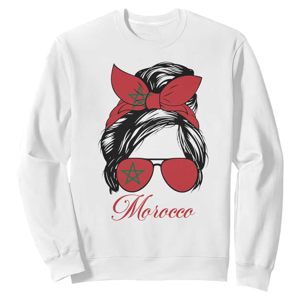 Morocco Girl Sweatshirt Moroccan Princess Morocco Flag Messy Bun TS10 White Print Your Wear
