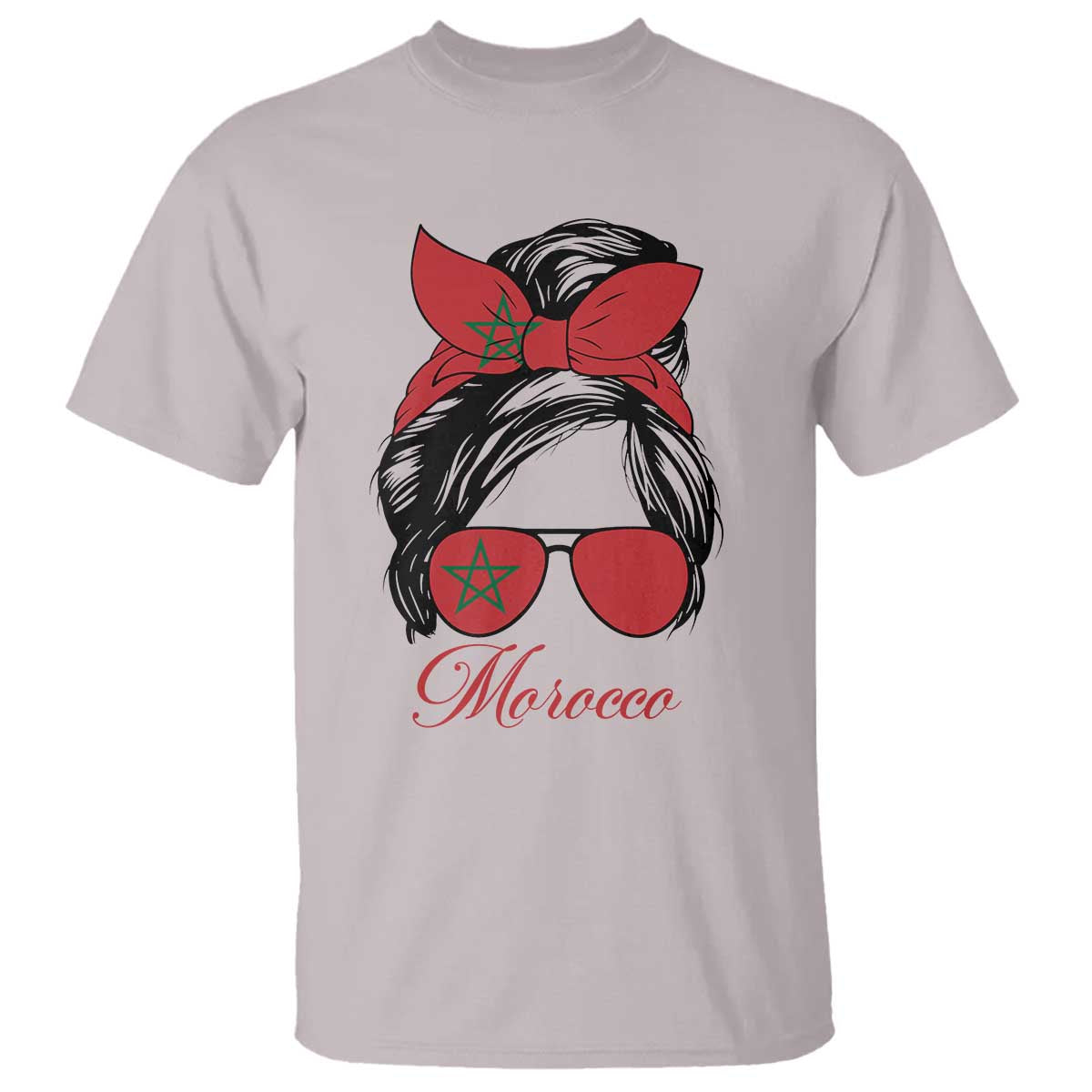 Morocco Girl T Shirt Moroccan Princess Morocco Flag Messy Bun TS10 Ice Gray Print Your Wear