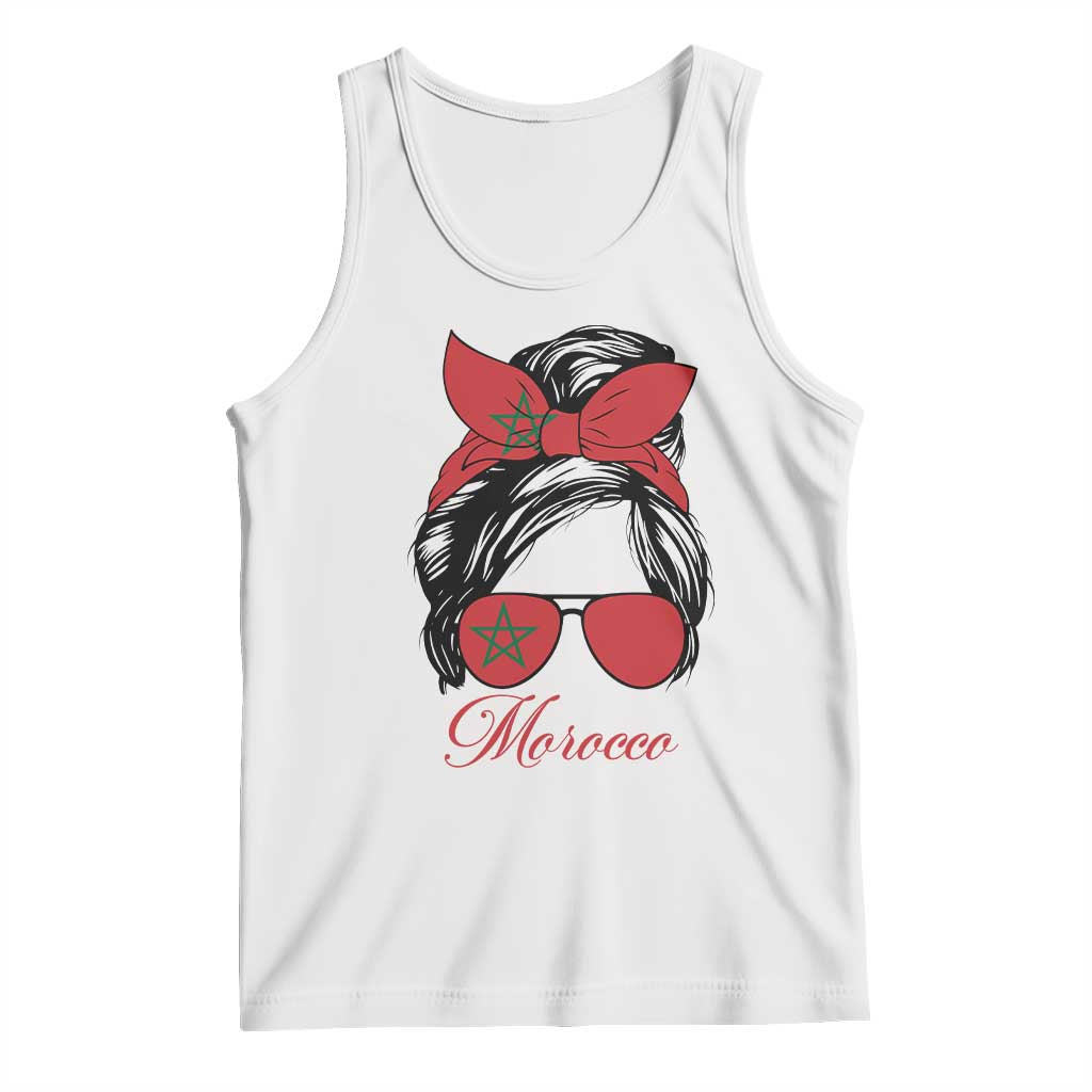 Morocco Girl Tank Top Moroccan Princess Morocco Flag Messy Bun TS10 White Print Your Wear