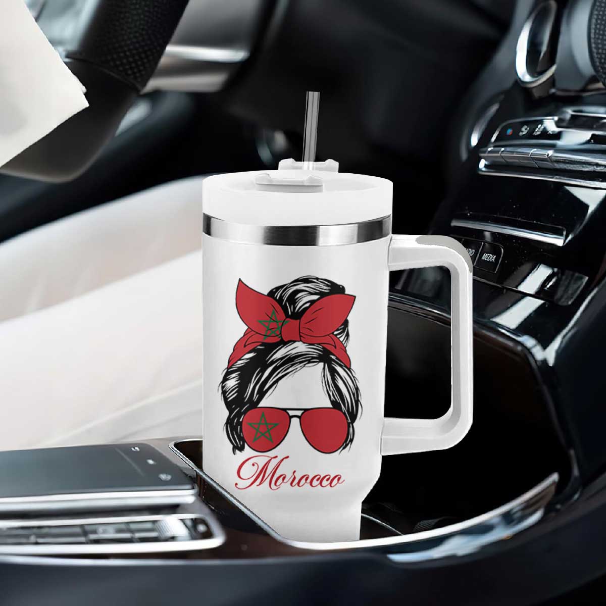 Morocco Girl Tumbler With Handle Moroccan Princess Morocco Flag Messy Bun TS10 Print Your Wear