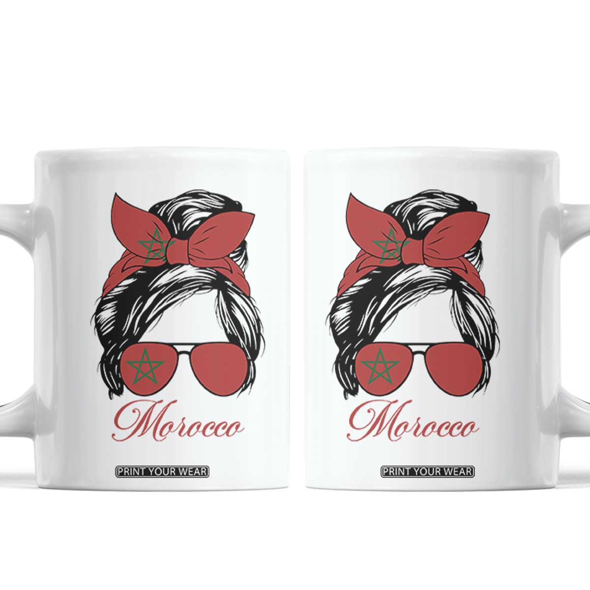 Morocco Girl Coffee Mug Moroccan Princess Morocco Flag Messy Bun TS10 White Print Your Wear