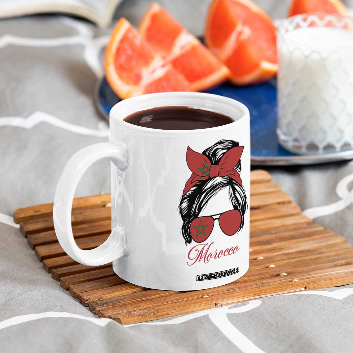Morocco Girl Coffee Mug Moroccan Princess Morocco Flag Messy Bun TS10 Print Your Wear