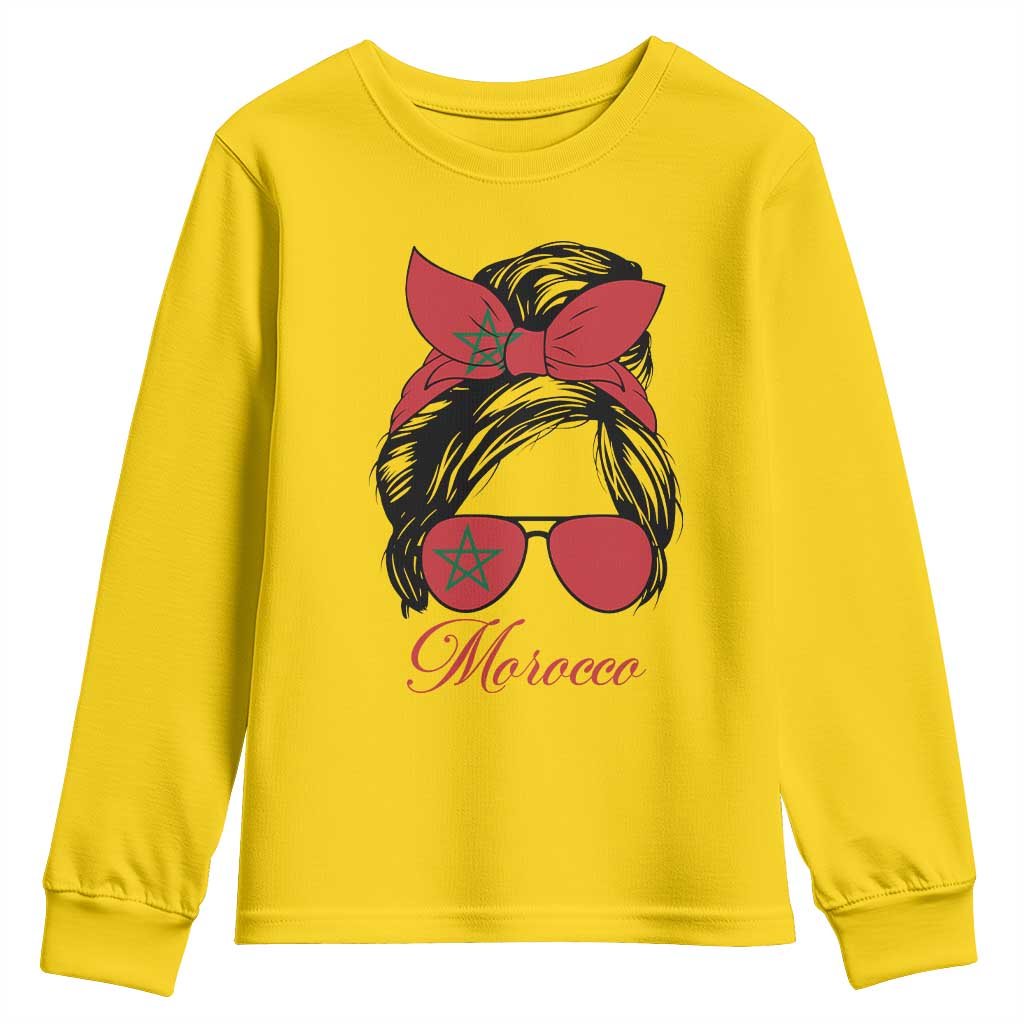 Morocco Girl Youth Sweatshirt Moroccan Princess Morocco Flag Messy Bun TS10 Daisy Print Your Wear