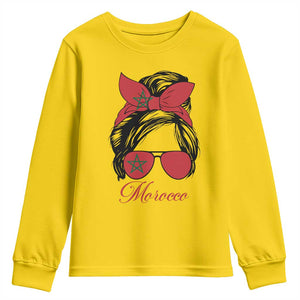 Morocco Girl Youth Sweatshirt Moroccan Princess Morocco Flag Messy Bun TS10 Daisy Print Your Wear