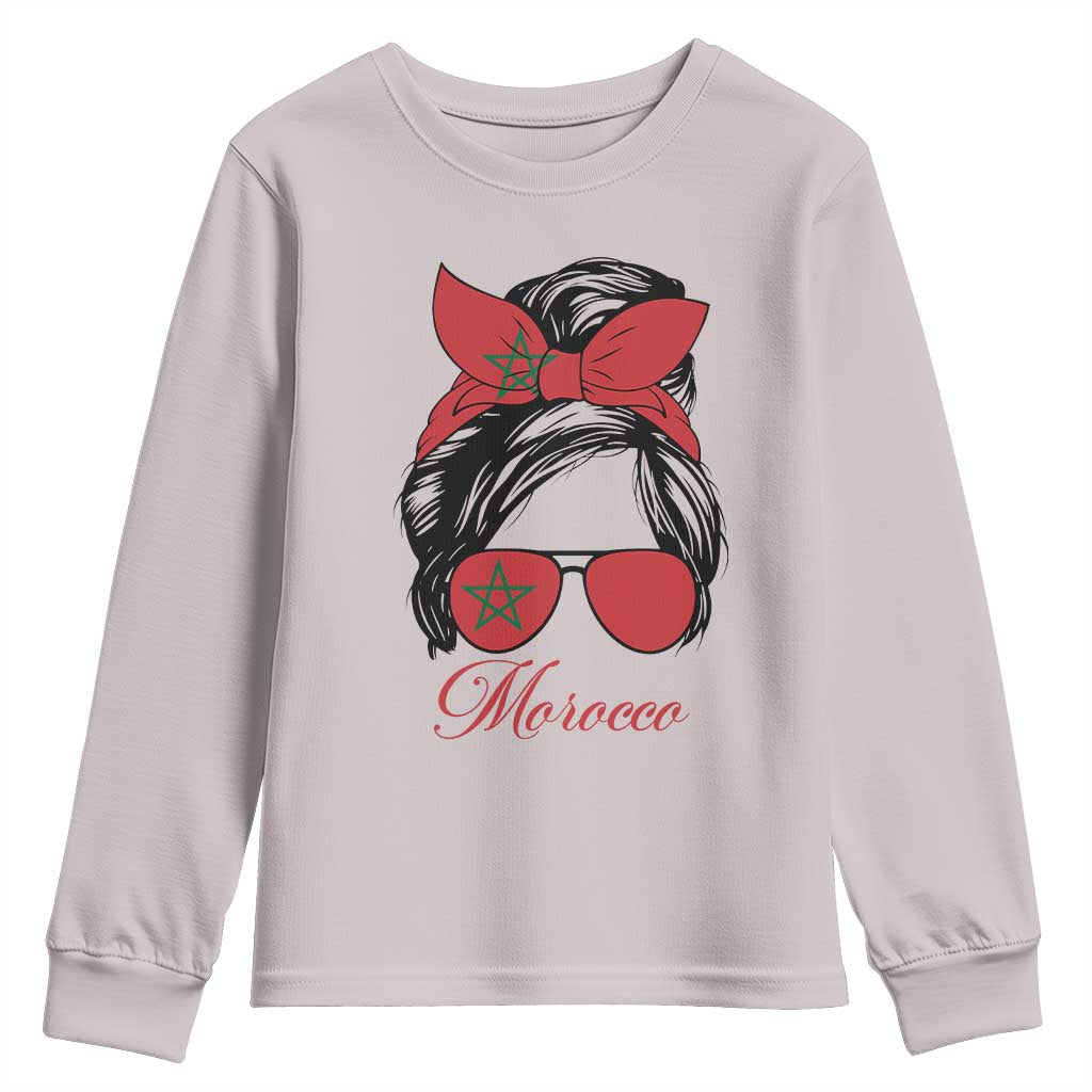 Morocco Girl Youth Sweatshirt Moroccan Princess Morocco Flag Messy Bun TS10 Ice Gray Print Your Wear
