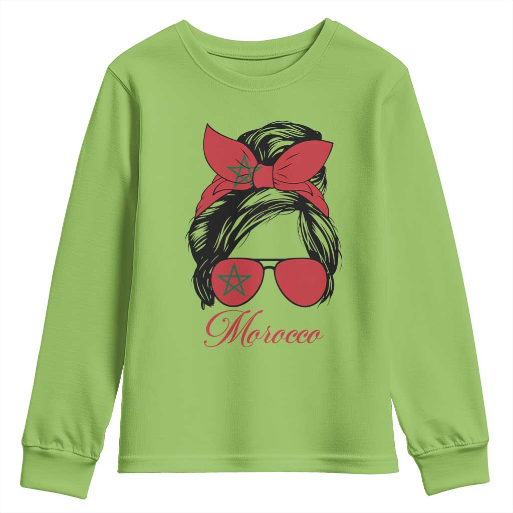 Morocco Girl Youth Sweatshirt Moroccan Princess Morocco Flag Messy Bun TS10 Lime Print Your Wear
