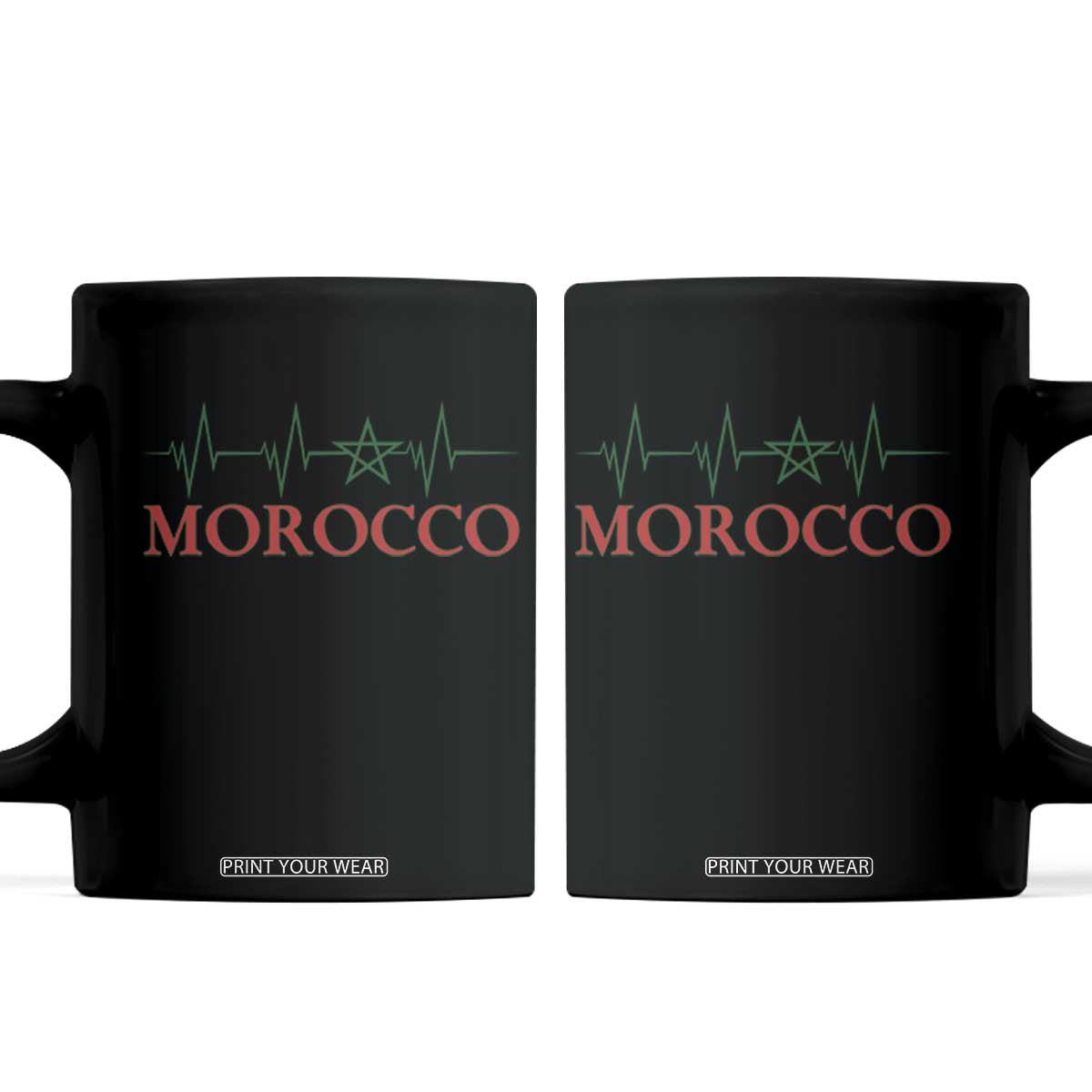 Morocco Coffee Mug Heartbeat Green Star Patriotic Pride Gift for Proud Moroccan TS10 Black Print Your Wear