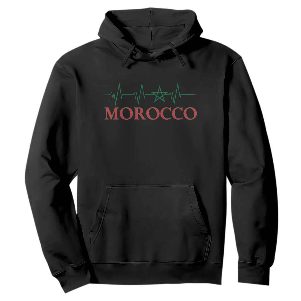 Morocco Hoodie Heartbeat Green Star Patriotic Pride Gift for Proud Moroccan TS10 Black Print Your Wear
