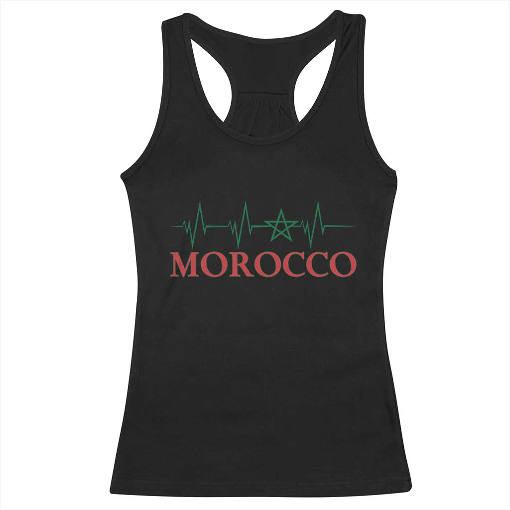 Morocco Racerback Tank Top Heartbeat Green Star Patriotic Pride Gift for Proud Moroccan TS10 Black Print Your Wear