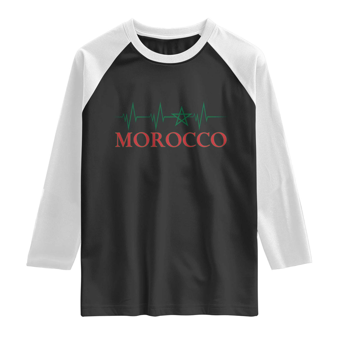 Morocco Raglan Shirt Heartbeat Green Star Patriotic Pride Gift for Proud Moroccan TS10 Black White Print Your Wear