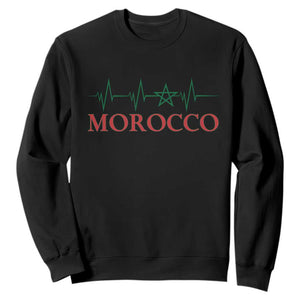 Morocco Sweatshirt Heartbeat Green Star Patriotic Pride Gift for Proud Moroccan TS10 Black Print Your Wear